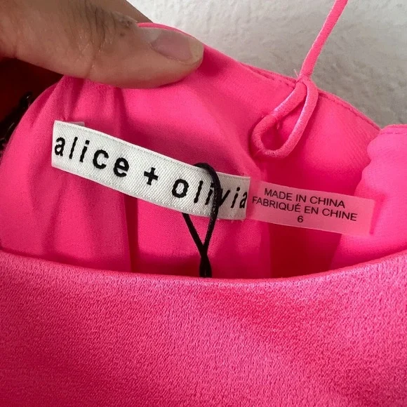 NWT Alice + Olivia Size 6 Nelle Mini Dress in Neon Pink Barbiecore Cocktail Hoco - Picture 2 of 10
